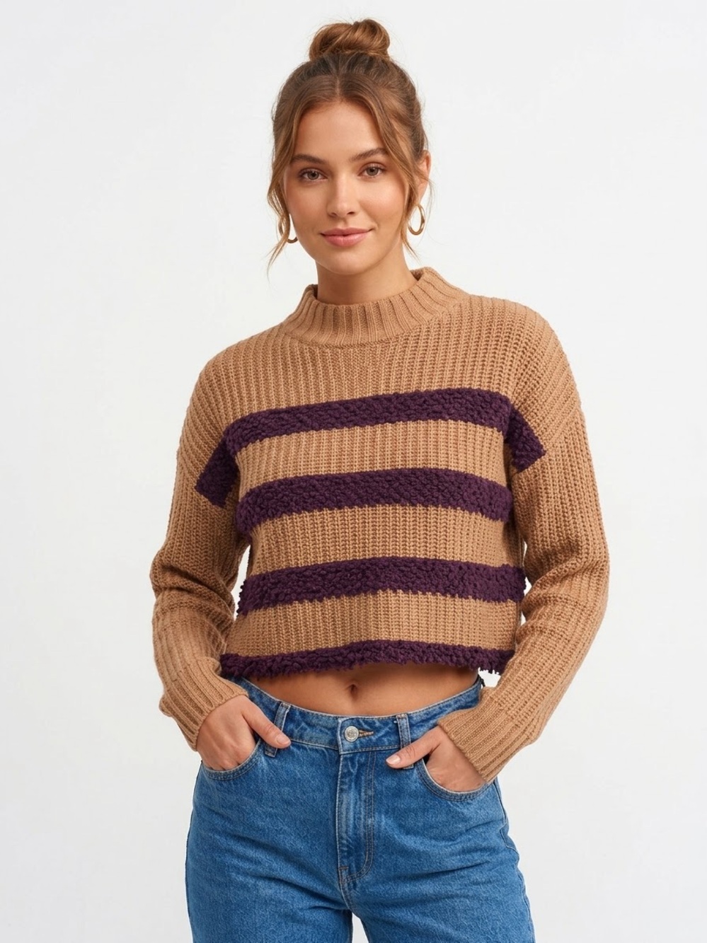 Lou & Grey Chunky Striped Knit Sweater Cotton Cashmere Alpaca Blend Fits M